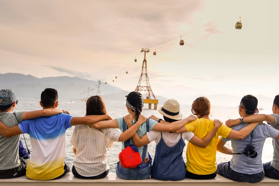 Friends laughing together outdoors